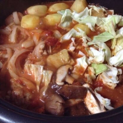 はなまる子さんのレシピで作ったトマト塩麹が、とっても良い仕事してくれました♡
カレー風味もプラスされて、とっても美味しい鍋になりました♡ごち様でした(^o^)/